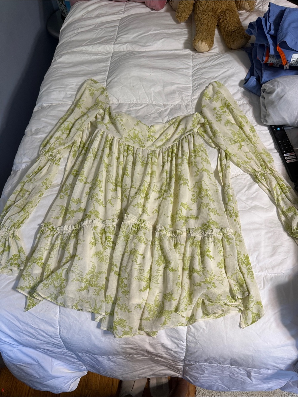 Urban Outfitters Light Green Floral Off-Shoulder dress